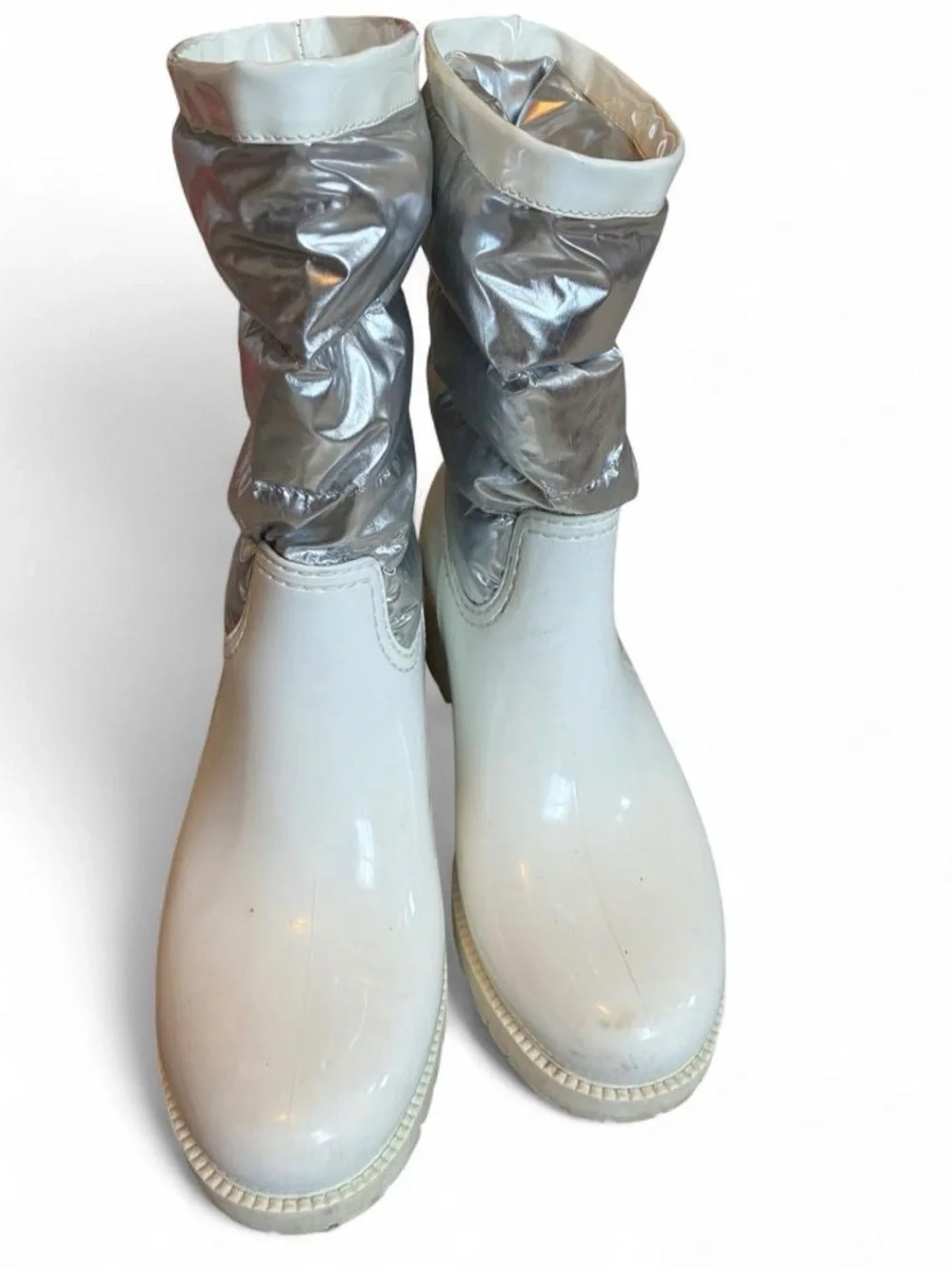 Moncler Gisele Rain Boot White & Metallic Size 37
